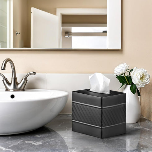 Handcrafted Wave Embossed Metal Square Tissue Box Cover